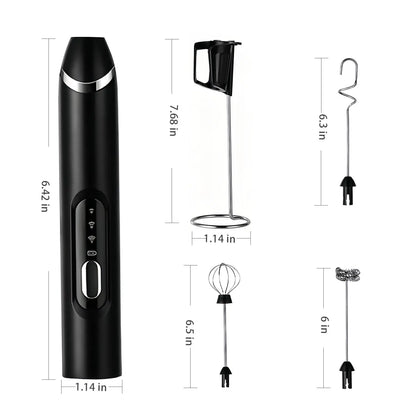 2026 Upgraded Rechargeable Milk Frother – Handheld Electric Coffee Mixer with 3 Whisks