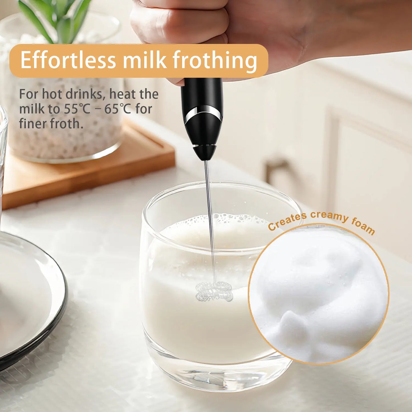 2026 Upgraded Rechargeable Milk Frother – Handheld Electric Coffee Mixer with 3 Whisks