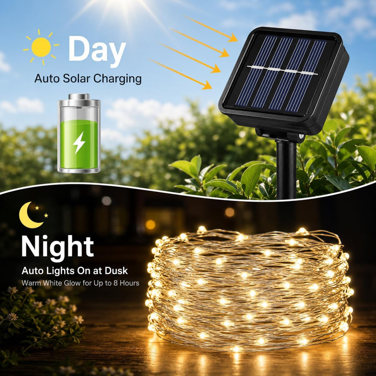 Solar Outdoor LED Waterproof String Sights 2 Packs