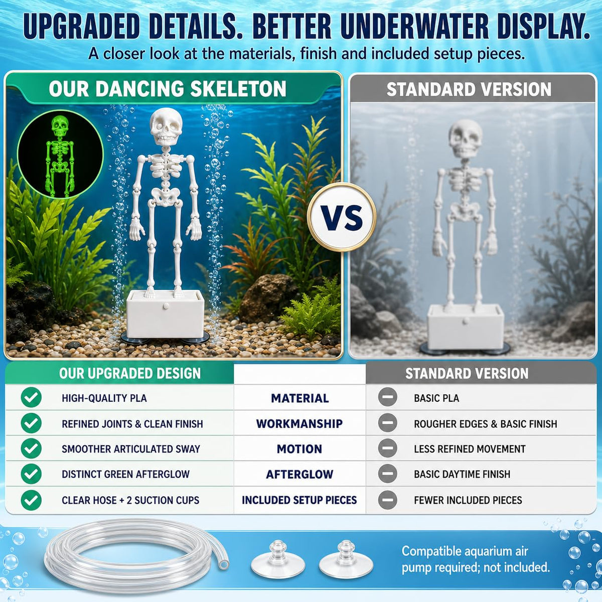 Luminous Dancing Skeleton Aquarium Bubbler Halloween Fish Tank Ornament