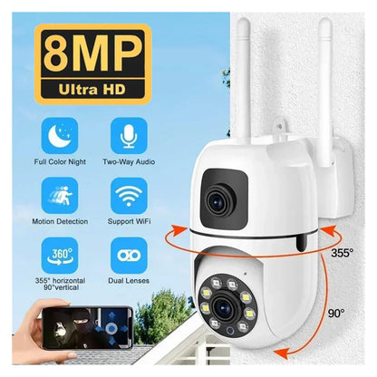 8MP Dual Lens Dual Screen WiFi IP Security Camera,Auto Tracking 8X Digital Zoom Wireless Cam with Night Vision