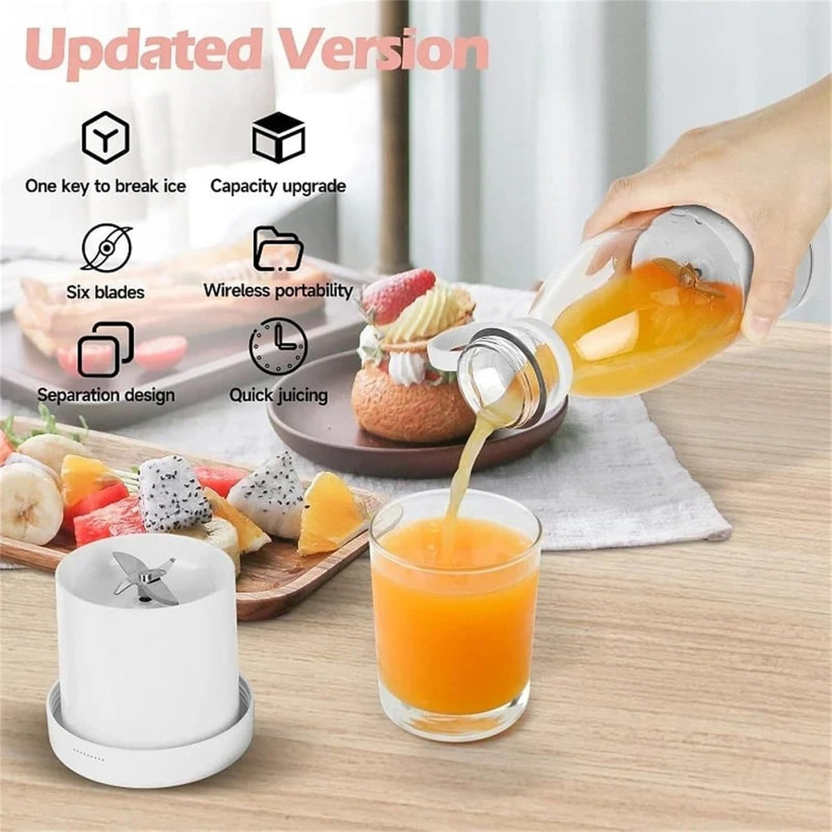 Portable Electric Juicer Bottle ,Wireless Rechargeable Trave lBlender Milkshakes Juicer