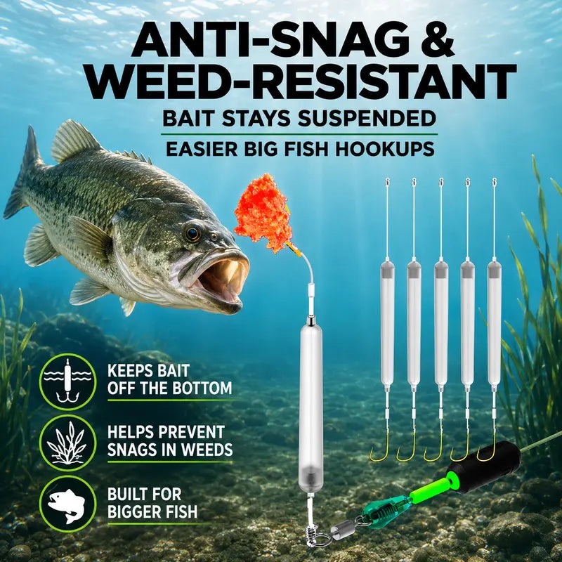 5PCS Off Bottom Rig Set, Pre-Tied Weedless Leaders with Iseama Barbed Hooks, Anti-Snagging Fishing Accessories