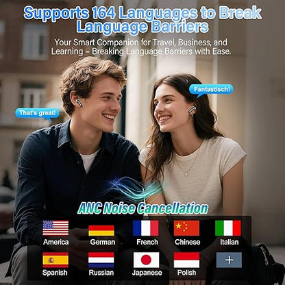 AI Translation Earbuds Real Time for Android and iPhone,164 Languages Noise Cancelling & 5 EQ & 48H Playtime