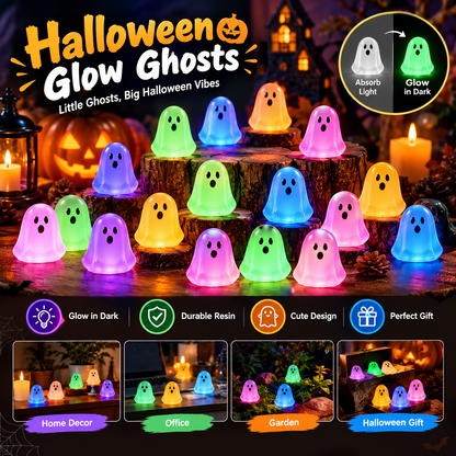50 Pcs Mini Ghost Figurines, Glow in the Dark Resin Halloween Miniatures