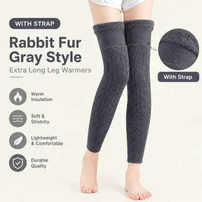 A Pair Elastic Long Knee Pads Thick Wool Lining for Leg Protection