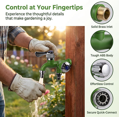 2-in-1 Outdoor Garden Water Faucet,1 Inlet 2 Outlet  Water Hose Outlet Hose Valve