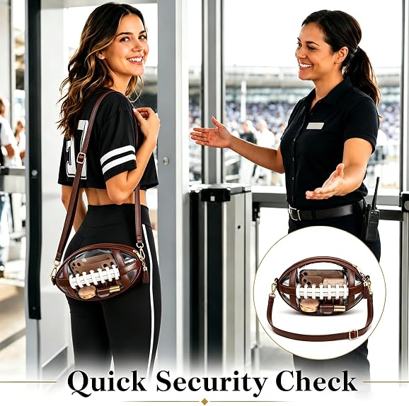 Clear Football-Shaped Crossbody Bag- Stylish Transparent Shoulder Purse