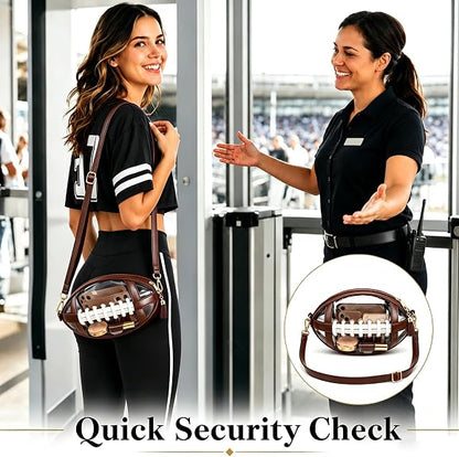 Clear Football-Shaped Crossbody Bag- Stylish Transparent Shoulder Purse