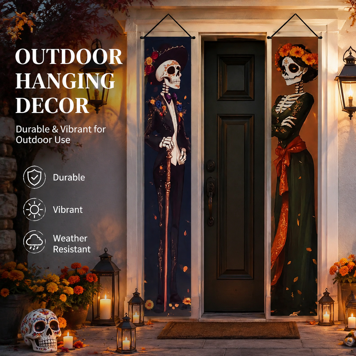 1 Set Dia De Los Muertos Decorations Porch Banner Skull Day of the Dead Party Outdoor Indoor