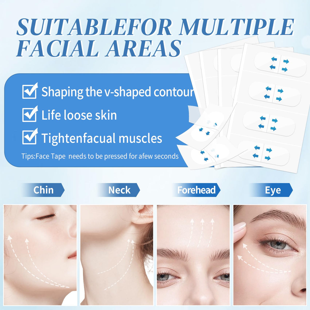 120 Pcs Face Tape Lifting Invisible Patch, Ultra Thin Makeup Tapes for Double Chin, Jowls, Eyes Wrinkles and Sagging Skin