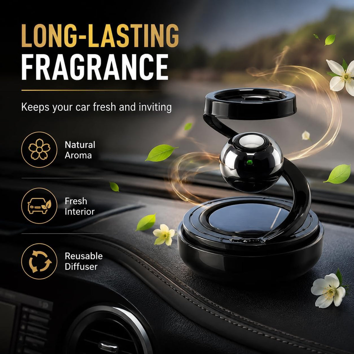 Solar Aromatherapy Car Air Freshener | Solar-Powered Rotating Dashboard Perfume Diffuser