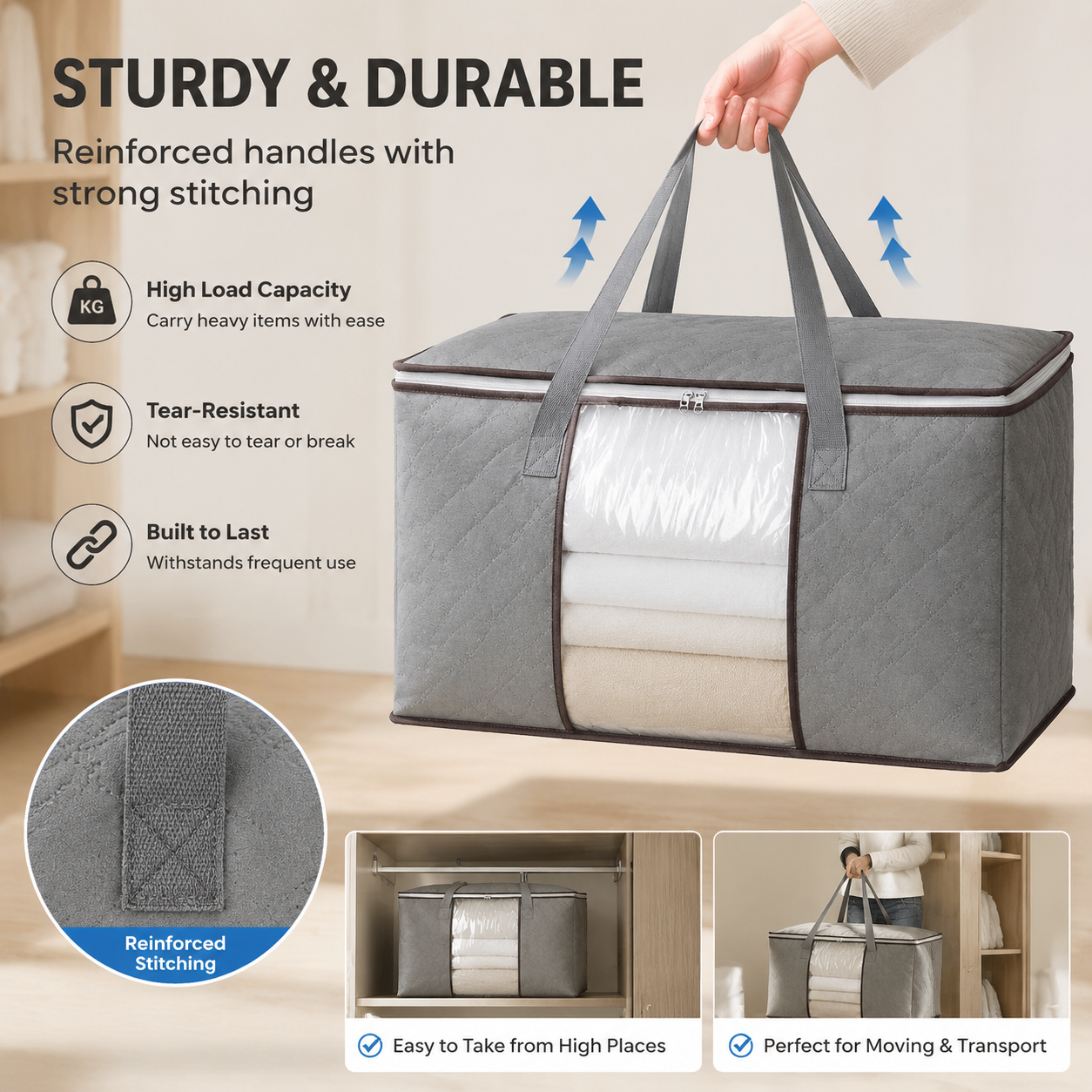 Zippered Storage Bag for Closet King Comforter,pillow, quilt, bedding,Clothes