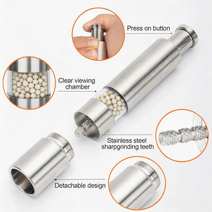 Stainless Steel Pepper Mill Salt Grinder Refillable Design, Manual Salt and Pepper Grinder Set for Spice
