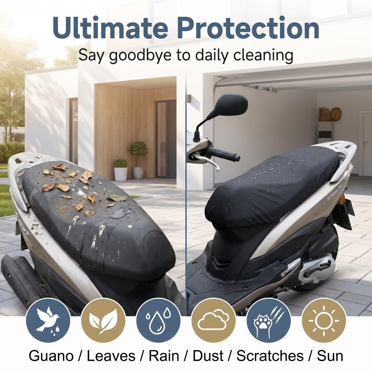 2 Pcs Universal Motorcycle Dust Rain Resistant Elastic Seat Cover