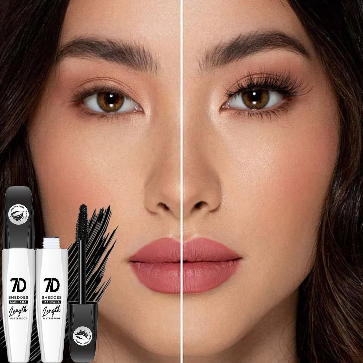 2Pcs 7D Fiber Black Mascara, Natural Lengthening Mascara,Waterproof and Smudge-proof