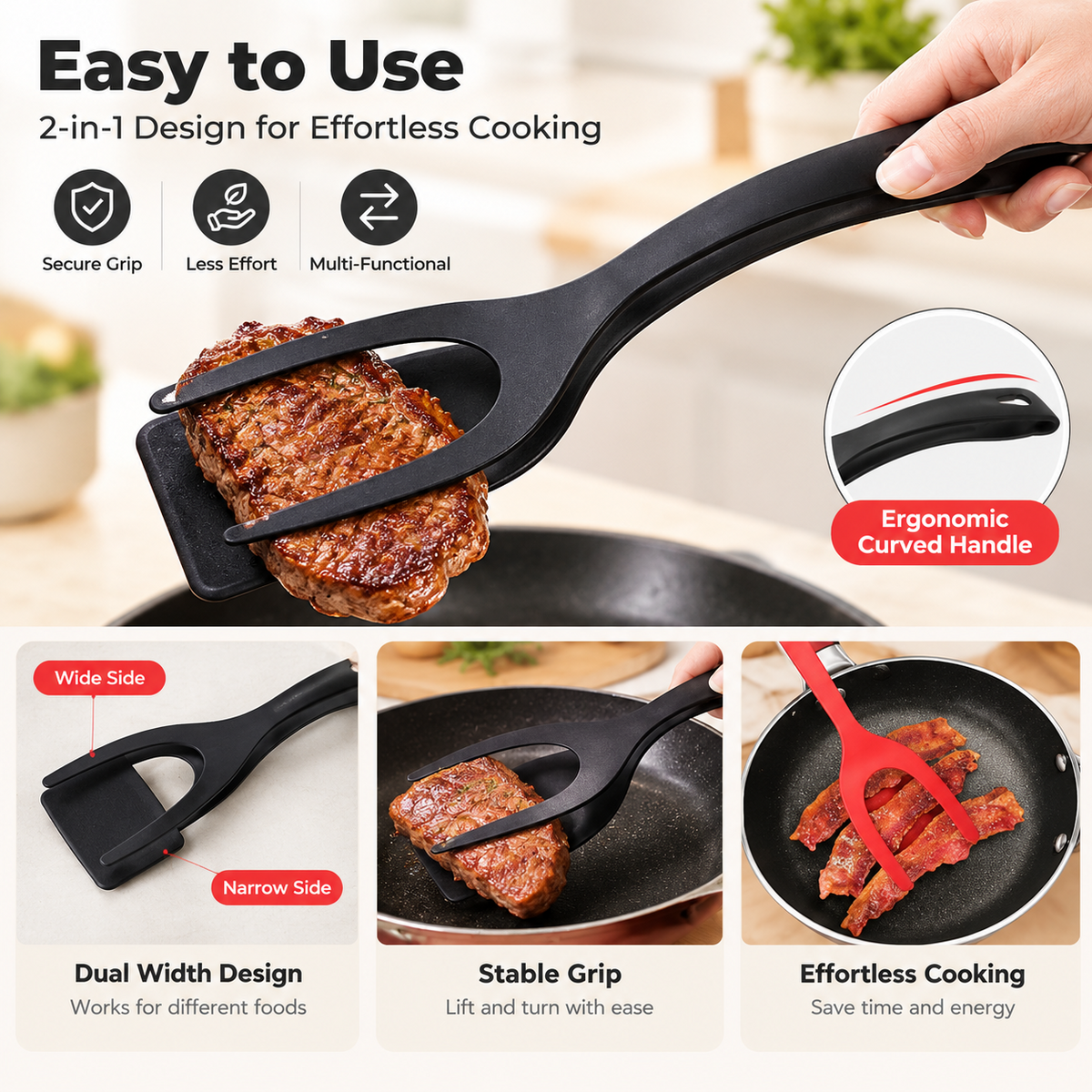 2-in-1 Grip-and-Flip Spatula Tongs (2-Piece Set)