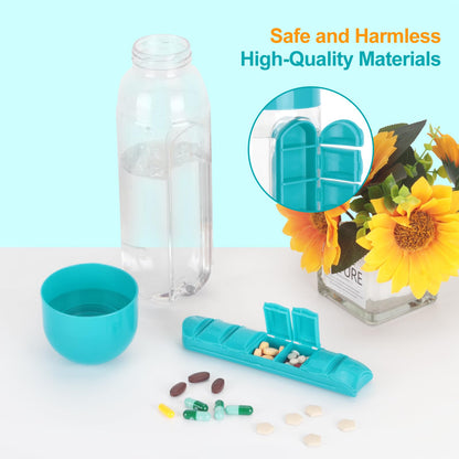 2 in 1 Pill Box Cup Organizer with Water Bottle, 7 Day Pill Organizer Case, 600 ML Daily Medicine Storage Box