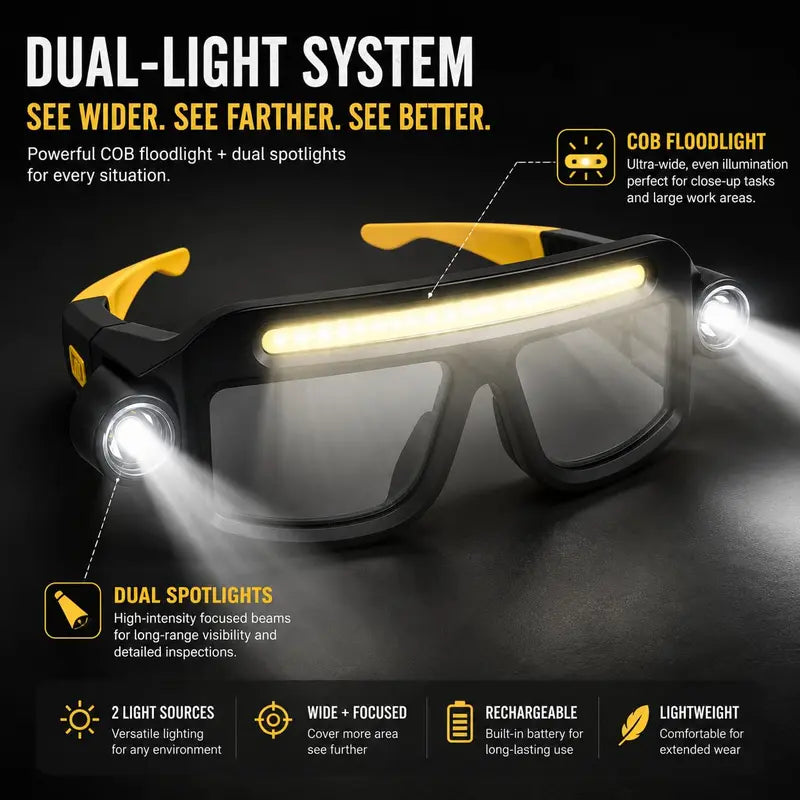 Hand-Wave Sense Long-Battery LED Headlamp Glasses, Rechargeable Type-C USB Charging