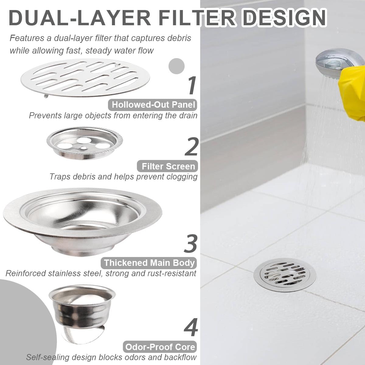 Odor Proof Multi- Purpose Shower Drain, Grate Cover, for Kitchen Balcony Bathroom and Washroom