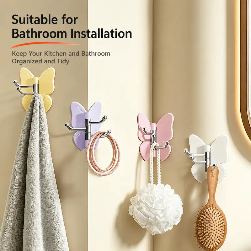 8Pcs Rotating Butterfly Hooks, Strong Adhesive Home Organizer Hooks - No Drilling Required, for Towels, Bags, Hats