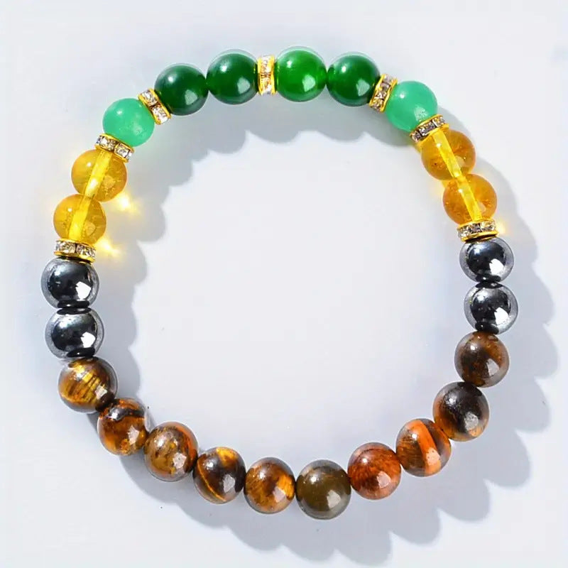 Natural Crystal Tiger's Eye Black Yellow Tourmaline Onyx Attracts Money Bracelet