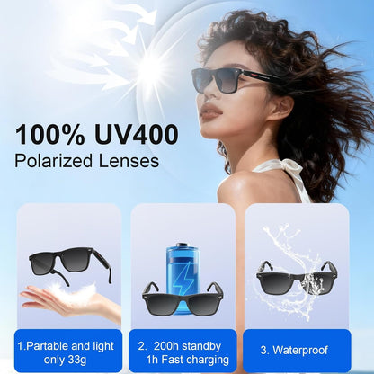 Smart Music Glasses,Polarized UV Protection,Anti Blue Light Lens