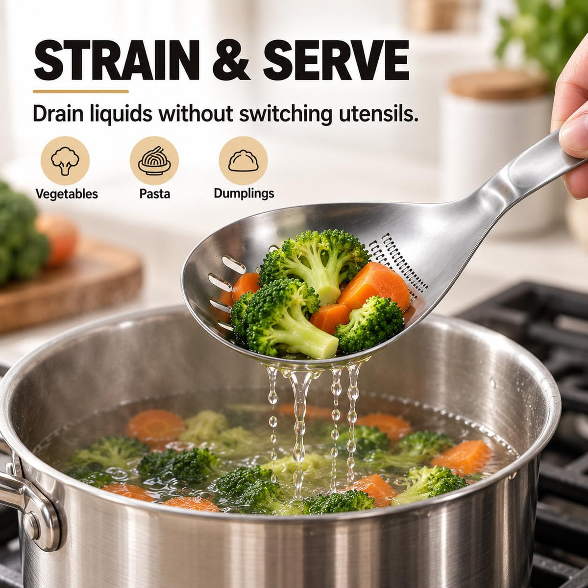 2Pcs 5-in-1 Multifunction Stainless Steel Cooking Spoon for Kitchen Utensil