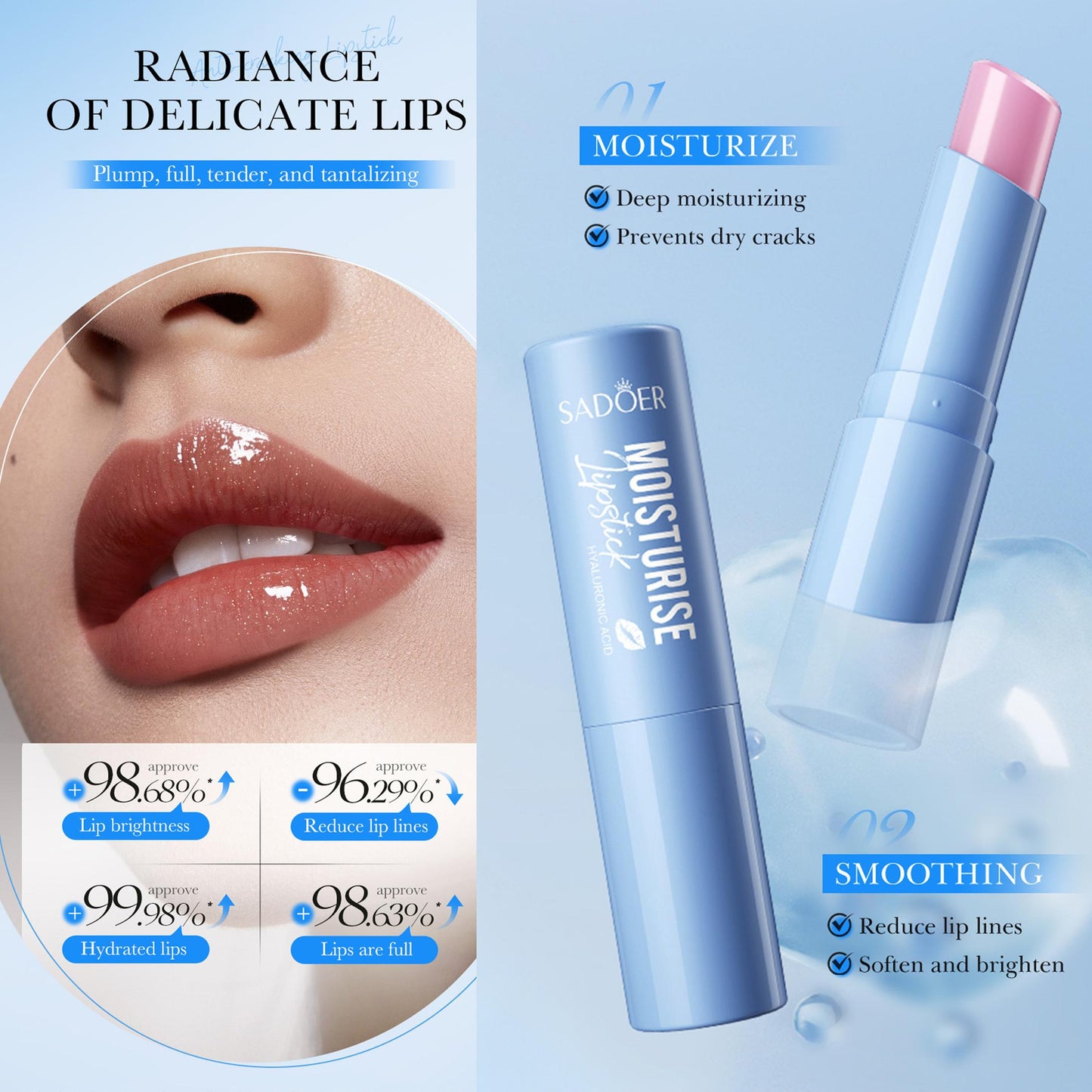 2PCS Hydrating Hyaluronic Acid Lip Balm for Dry Chapped Lips