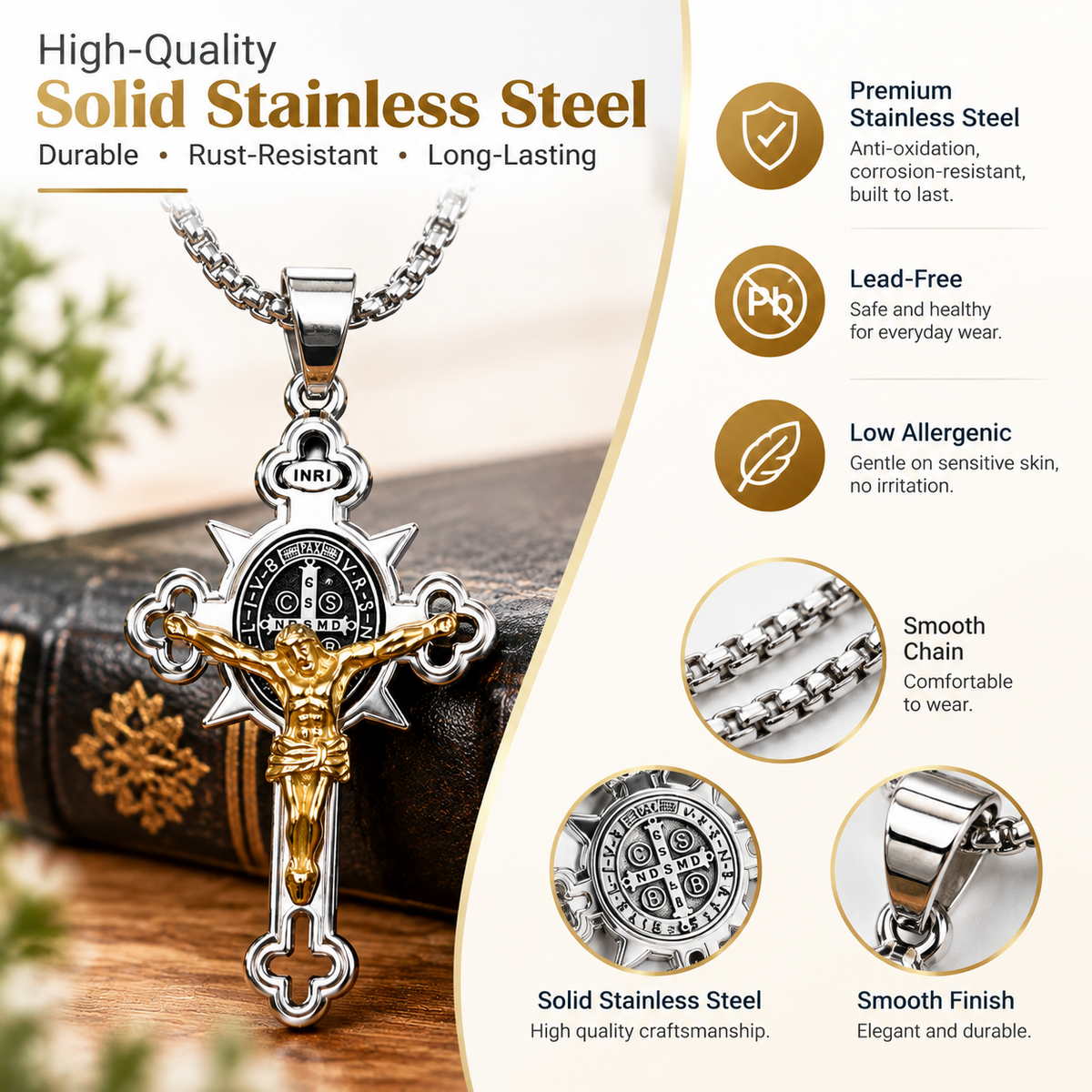 Saint Benedict Cross Pendant Necklace