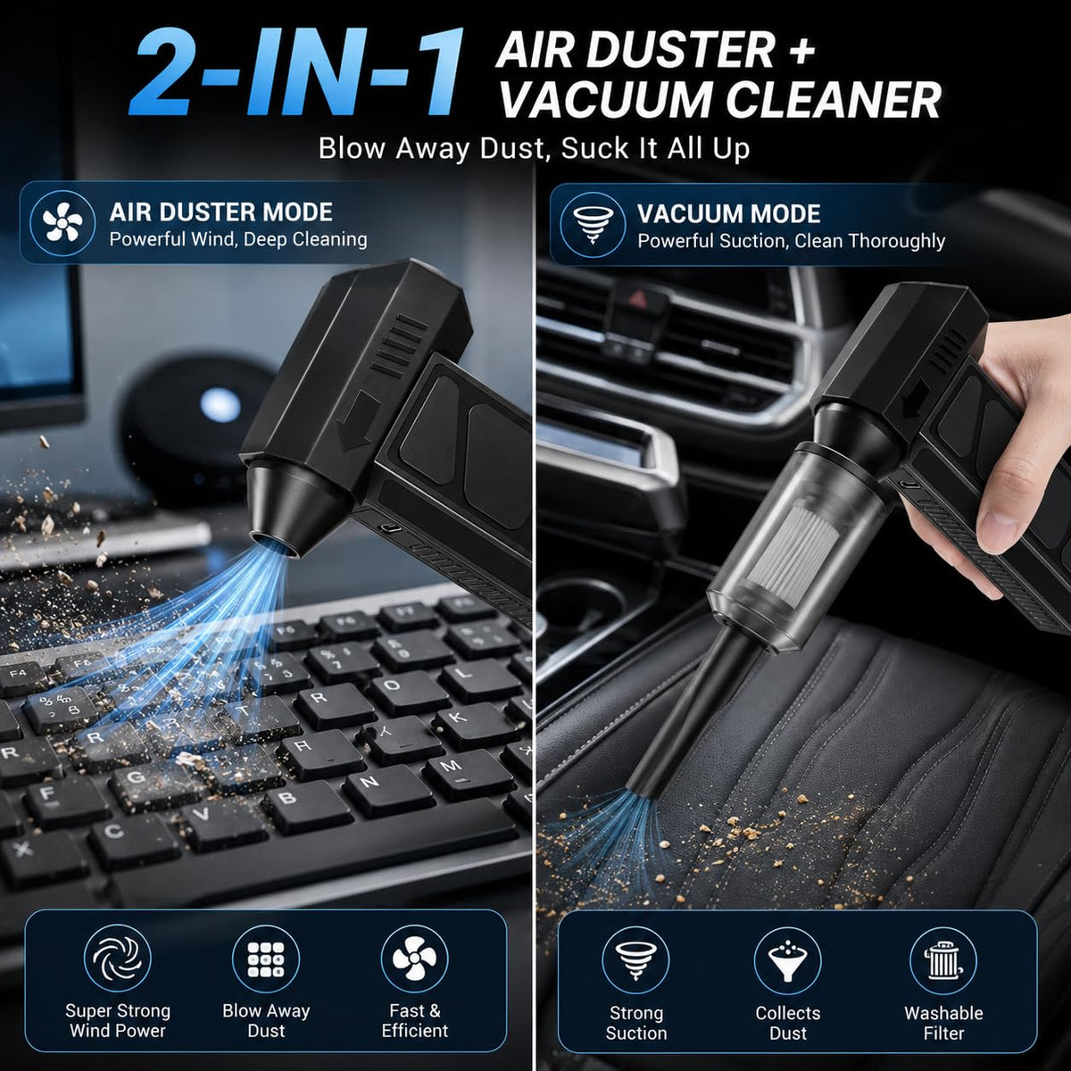 Handheld Powerful Cordless Electric Compressed Air Duster -130000RPM Super Power Turbo Jet Fan