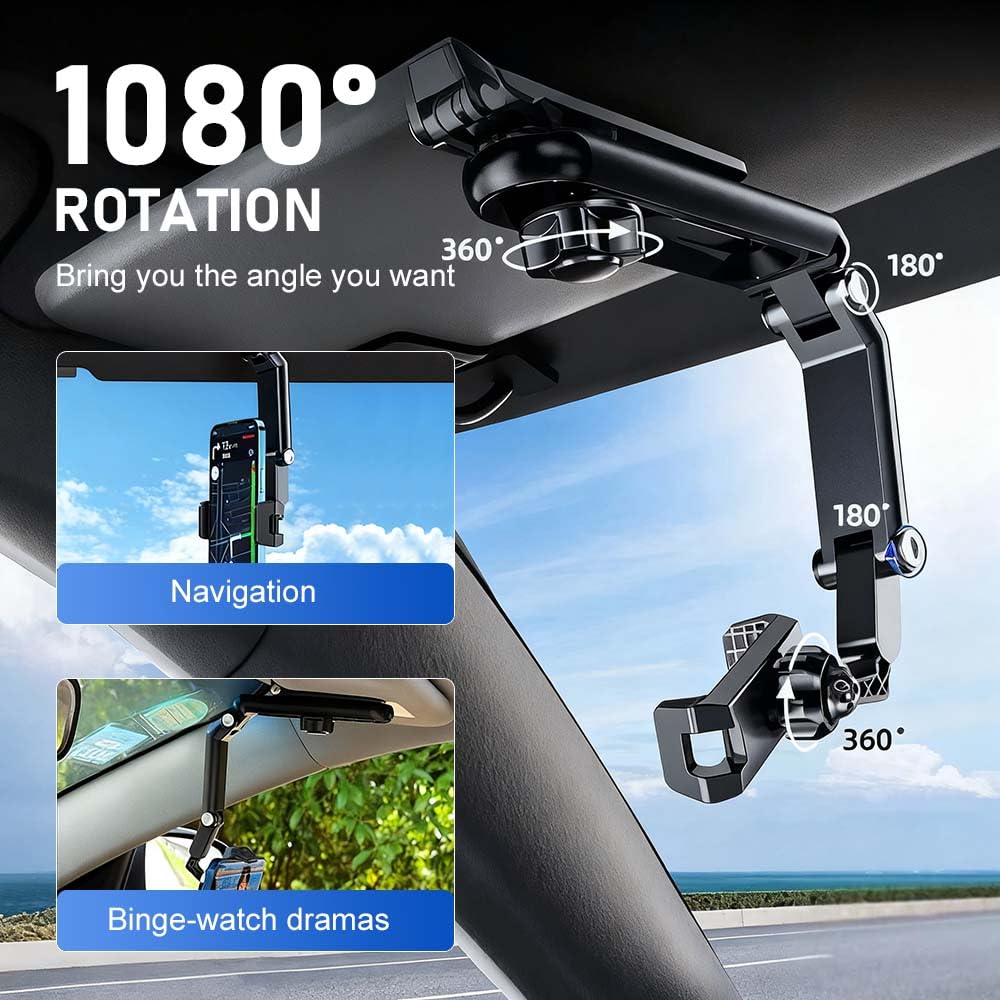 Sun Visor Phone Holder,Universal 360 Degree Rotating Retractable Phone Mount