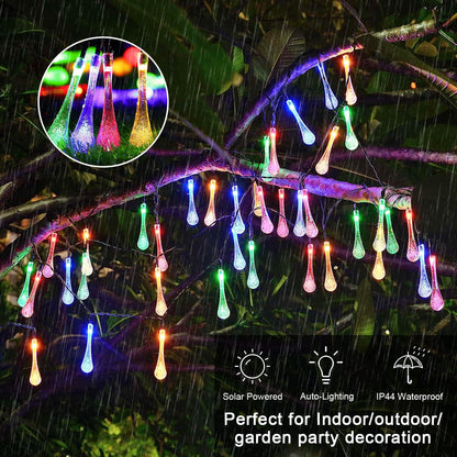 16.4FT Water Drop Solar String Lights, Outdoor Waterproof 20 LED