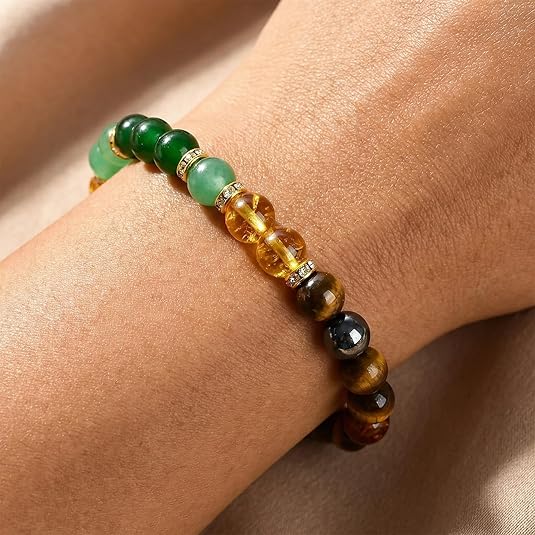 Natural Crystal Tiger's Eye Black Yellow Tourmaline Onyx Attracts Money Bracelet