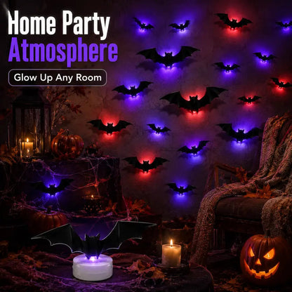 12Pcs Halloween Bats Wall Decor, Removable Lighted 3D Bats Wall Stickers Assorted Size