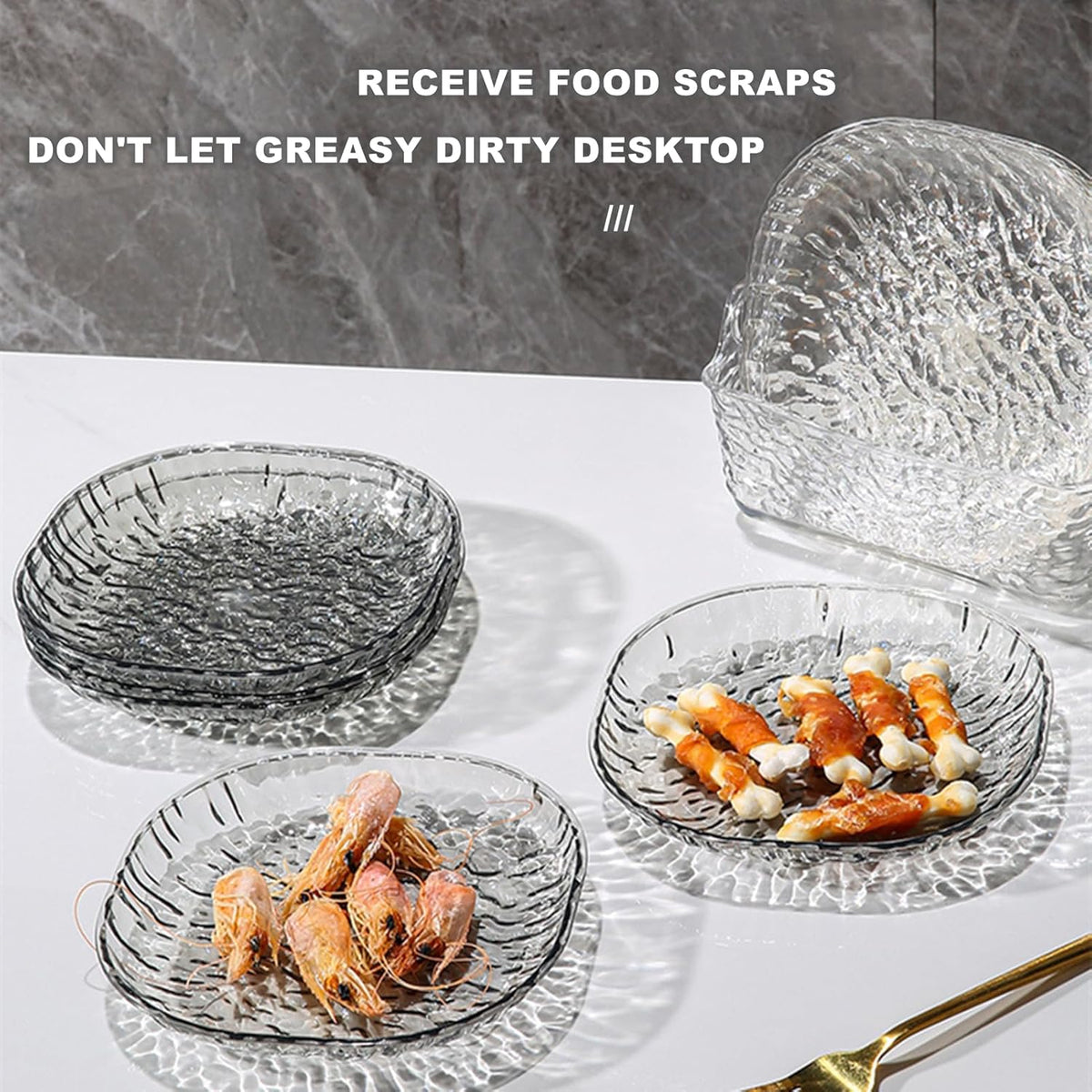 8Pcs Dinner Plates Set with Draining Rack ,Transparent Dinner Dishes Water Ripple Salad Plate