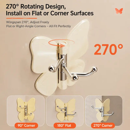 8Pcs Rotating Butterfly Hooks, Strong Adhesive Home Organizer Hooks - No Drilling Required, for Towels, Bags, Hats