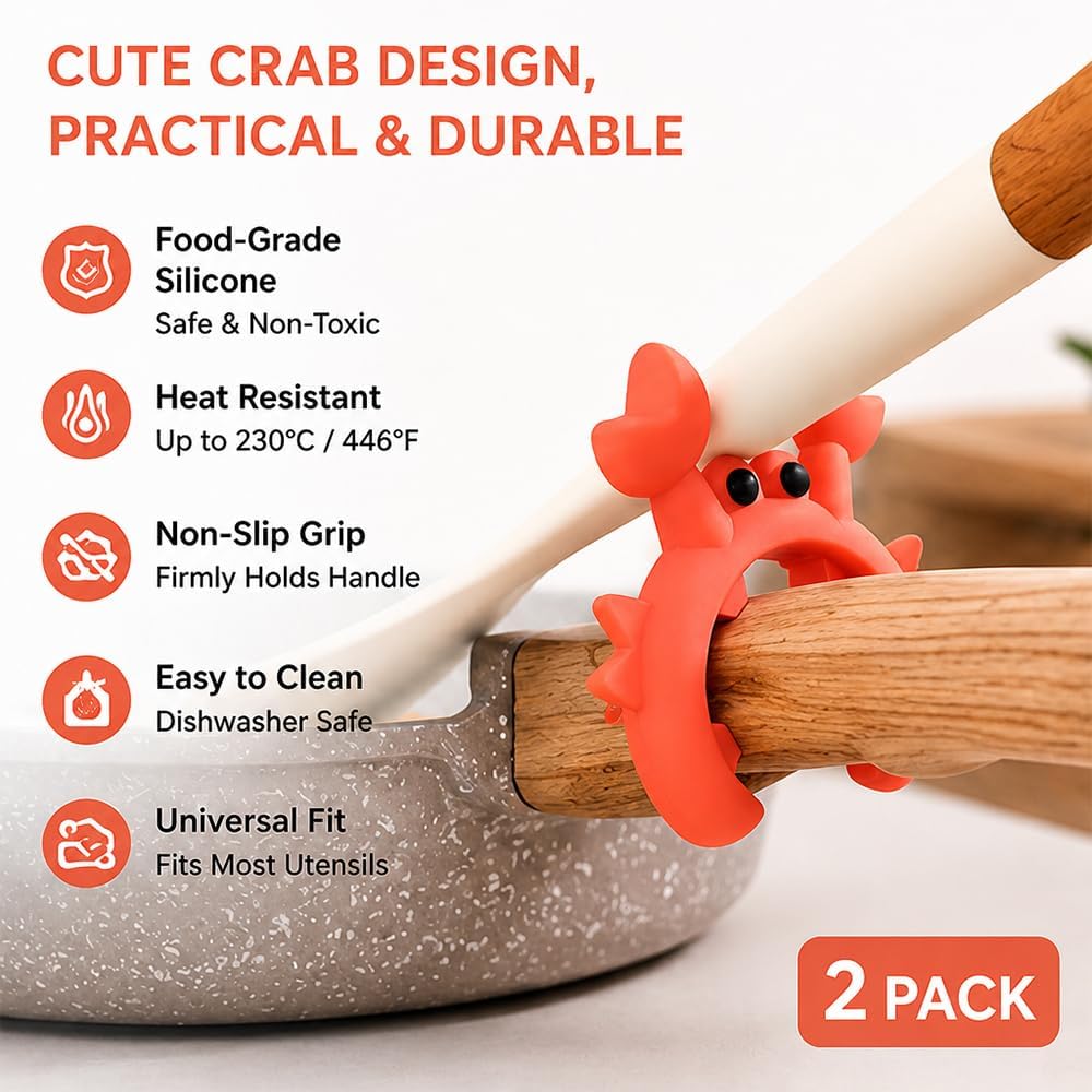 Creative Crab Shaped Spatula Rack, Silicone Anti Scalding Cooking Pot Clip