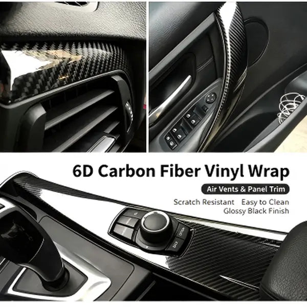 6D Carbon Fiber Viny Wrap Roll Self Adhesive Film, Bubble Free Air Release Technology DIY Wrap Film 11.81 x 39.37 in