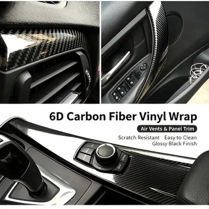 6D Carbon Fiber Viny Wrap Roll Self Adhesive Film, Bubble Free Air Release Technology DIY Wrap Film 11.81 x 39.37 in