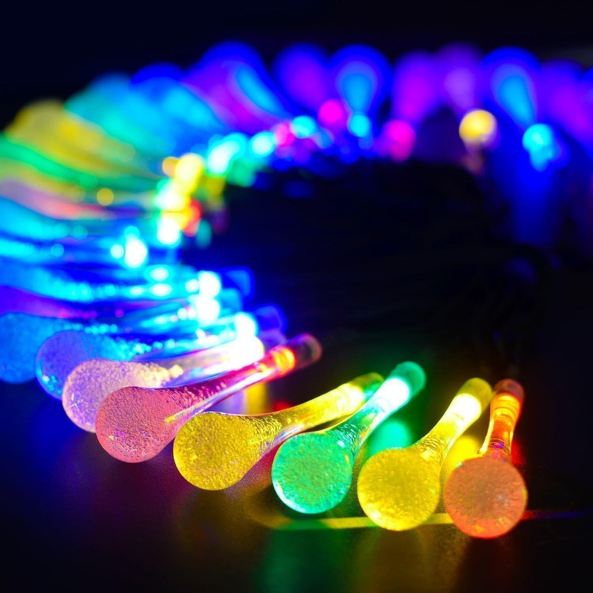 16.4FT Water Drop Solar String Lights, Outdoor Waterproof 20 LED