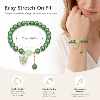 Lucky Green Dongling Jade Butterfly Charm Bracelet - Symbolism of Prosperity Blessing Crystal Pendant