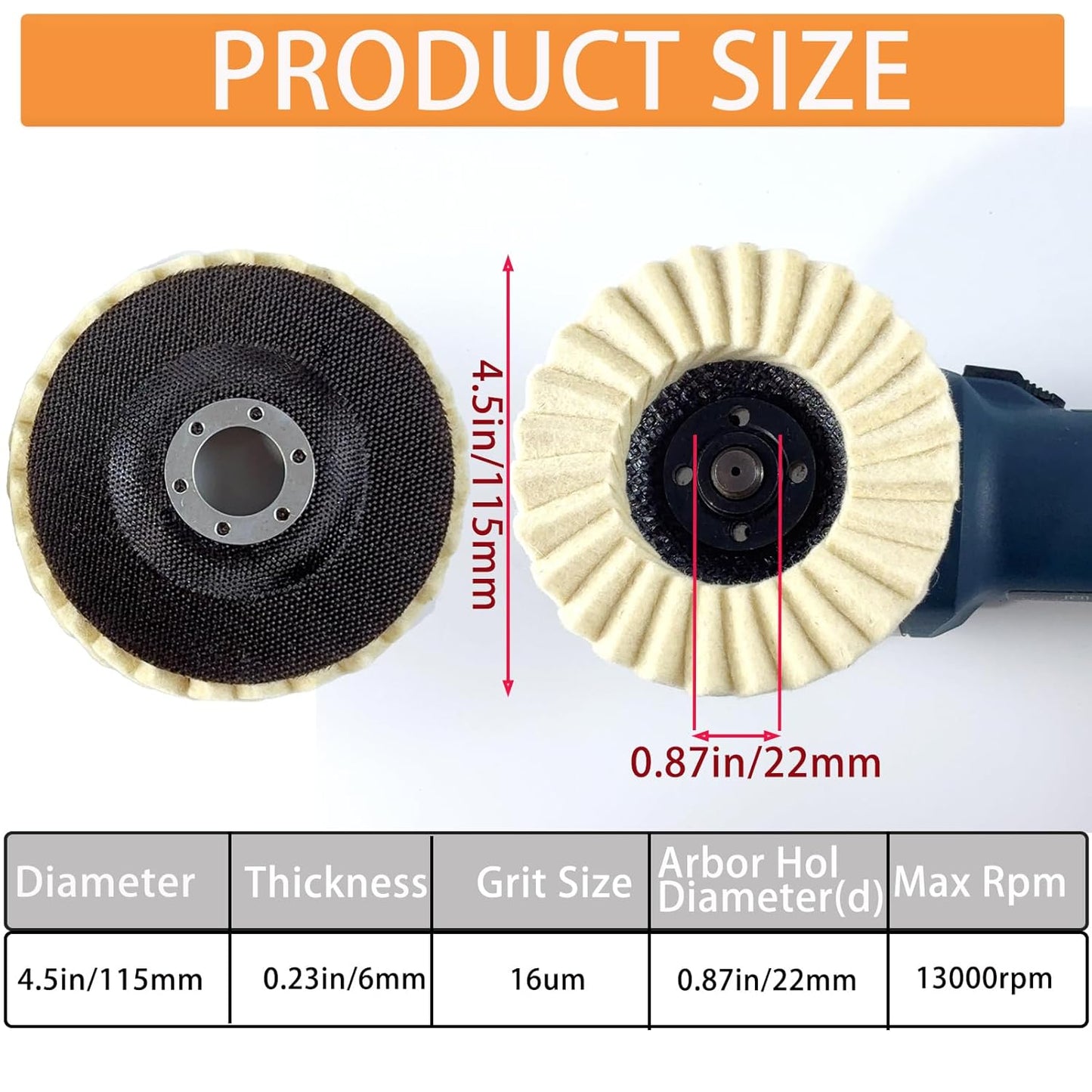 3Pcs/set Wool Felt Flap Polishing Disc,4.5 Inch for Angle Grinder