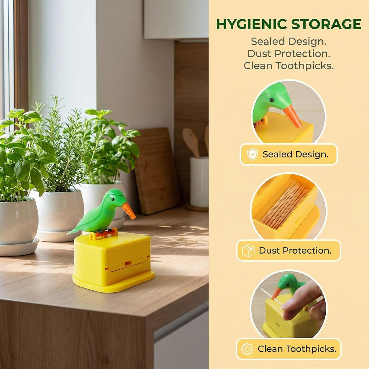 2 Pack Automatic Bird Shape Toothpick Holder Dispenser - Cute Kitchen Countertop Organizer