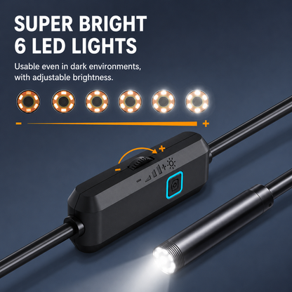 Endoscope Camera with Light,1920P HD Borescope with 6 Adjustable LED Lights, IP67 Waterproof Inspection Borescope