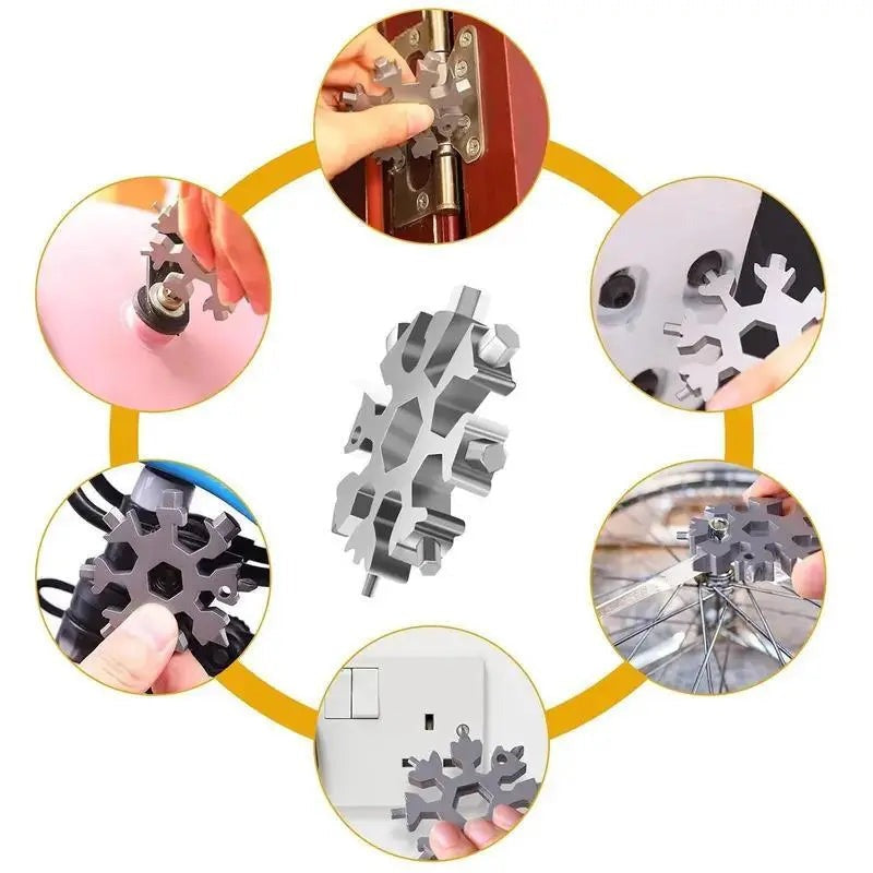 18-in-1 Snowflake Multi Tool Keychain, Stainless Steel Wrench with Screwdriver& Bottle Opener