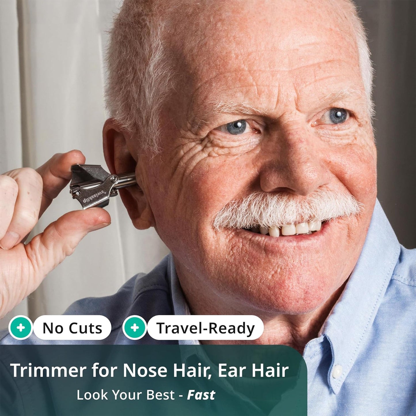 2PCS Stainless Steel Manual Nose Hair Trimmer with Cleanning Brush