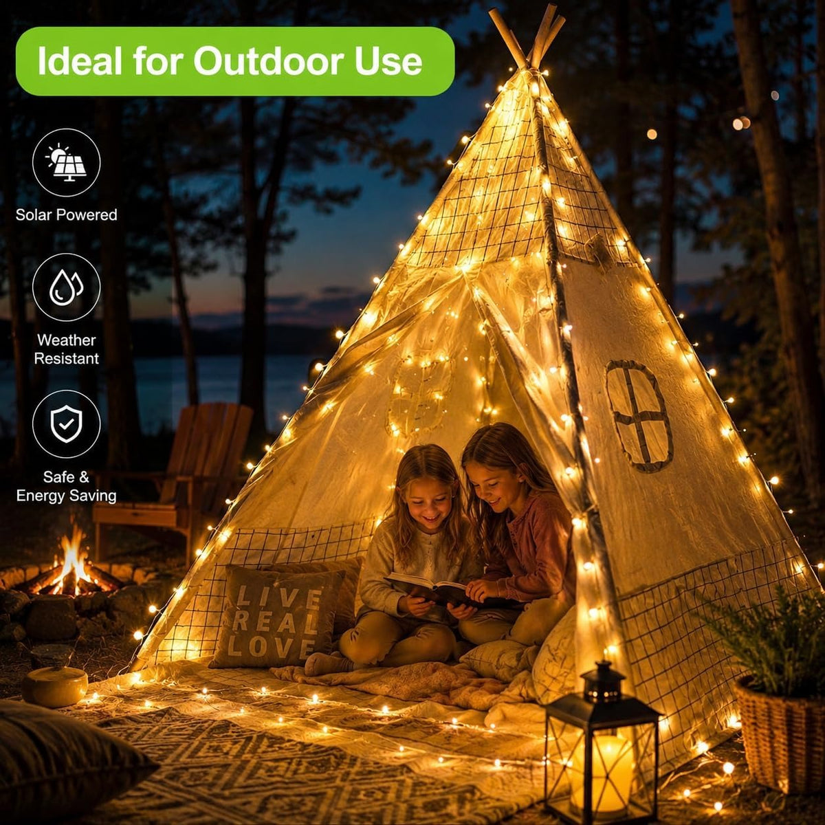 Solar Outdoor LED Waterproof String Sights 2 Packs