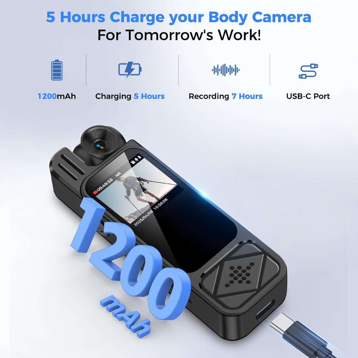 4K Body Camera with Audio and Video Recording Night Vision with 180 Rotating Lens