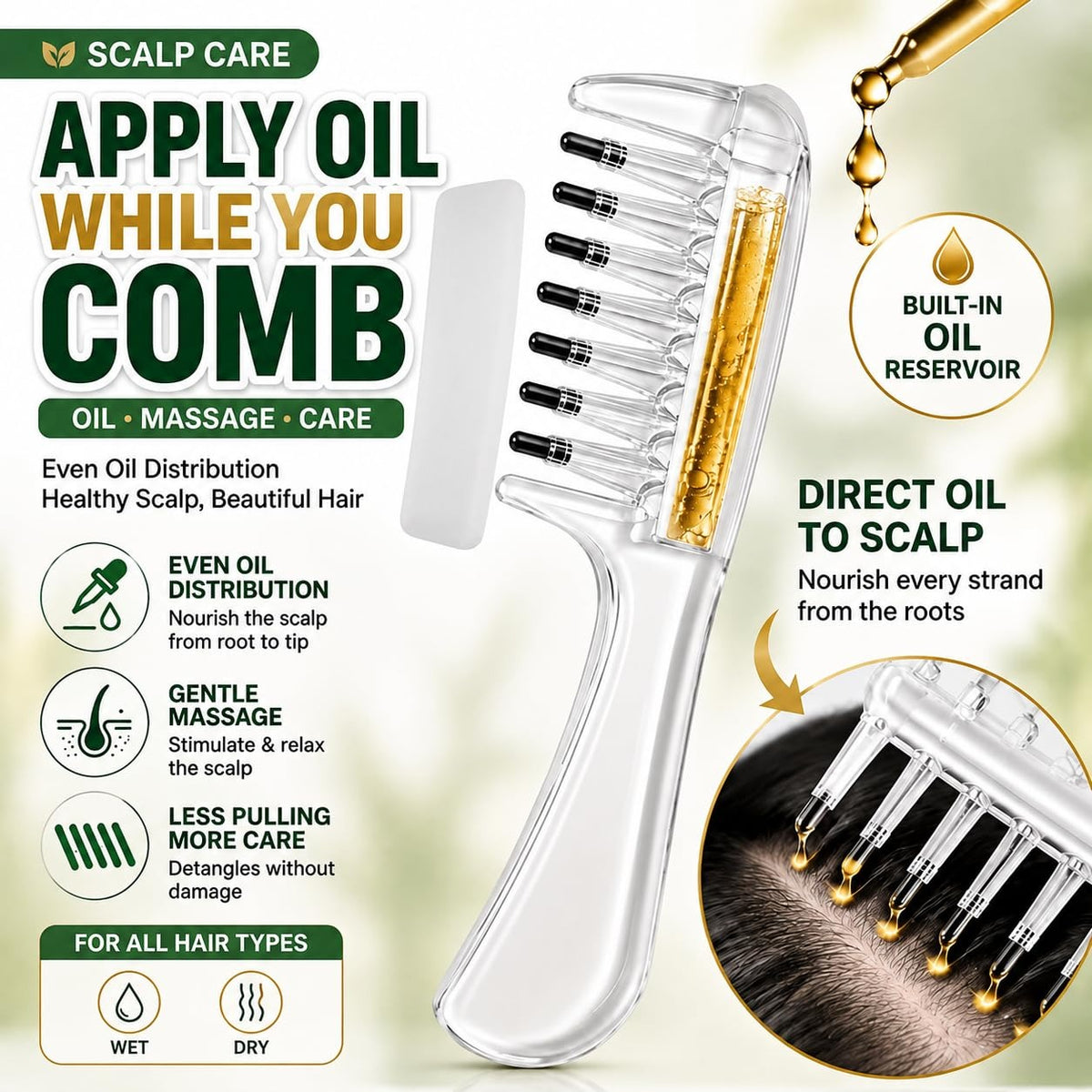 Wide Tooth Comb with Oil Applicator Hair Care,Scalp Applicator Tool